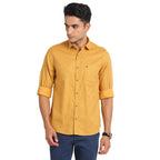 Turtle Men 100% Cotton Slim Fit Mustard Printed Casual Shirt
