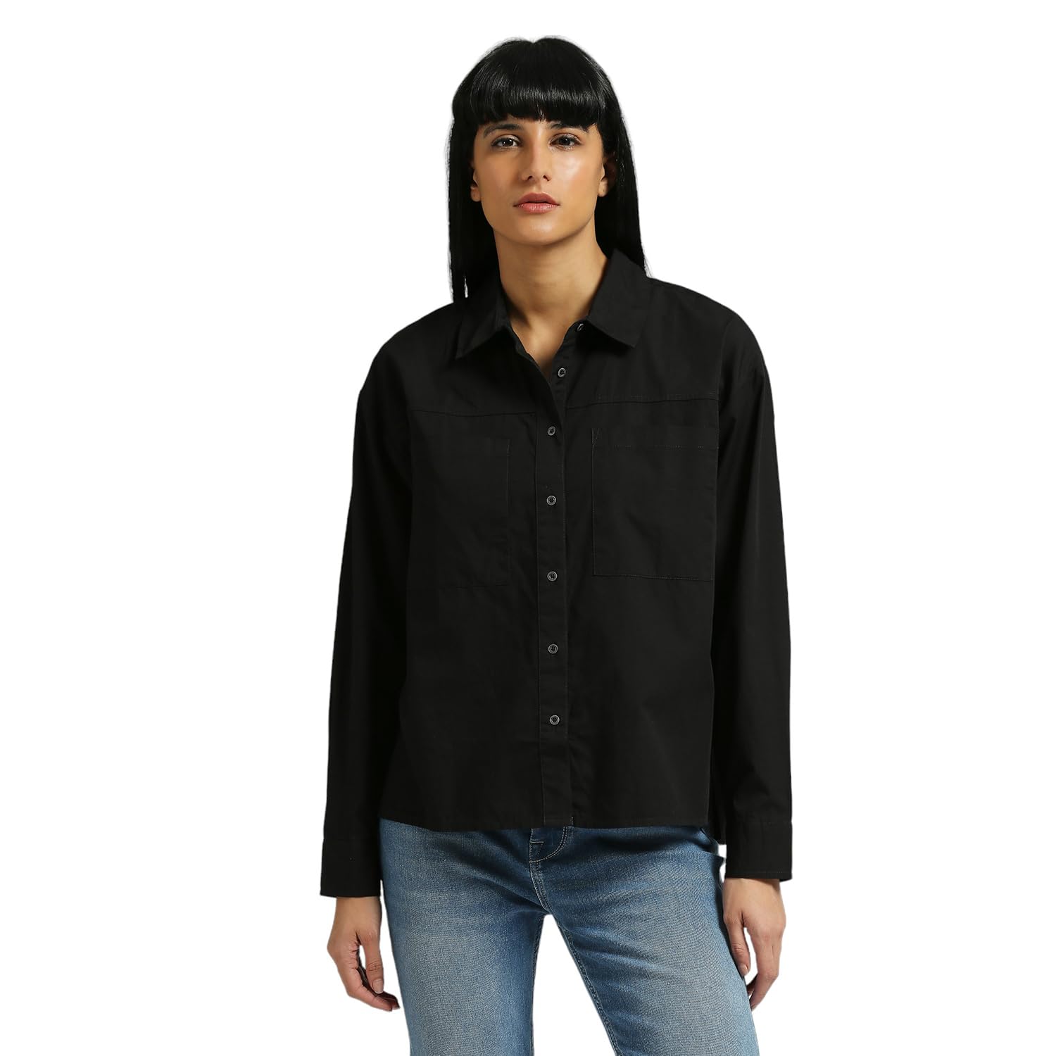 Pepe Jeans WomenS Solid Oversized Fit Shirt (Pl304903_Black