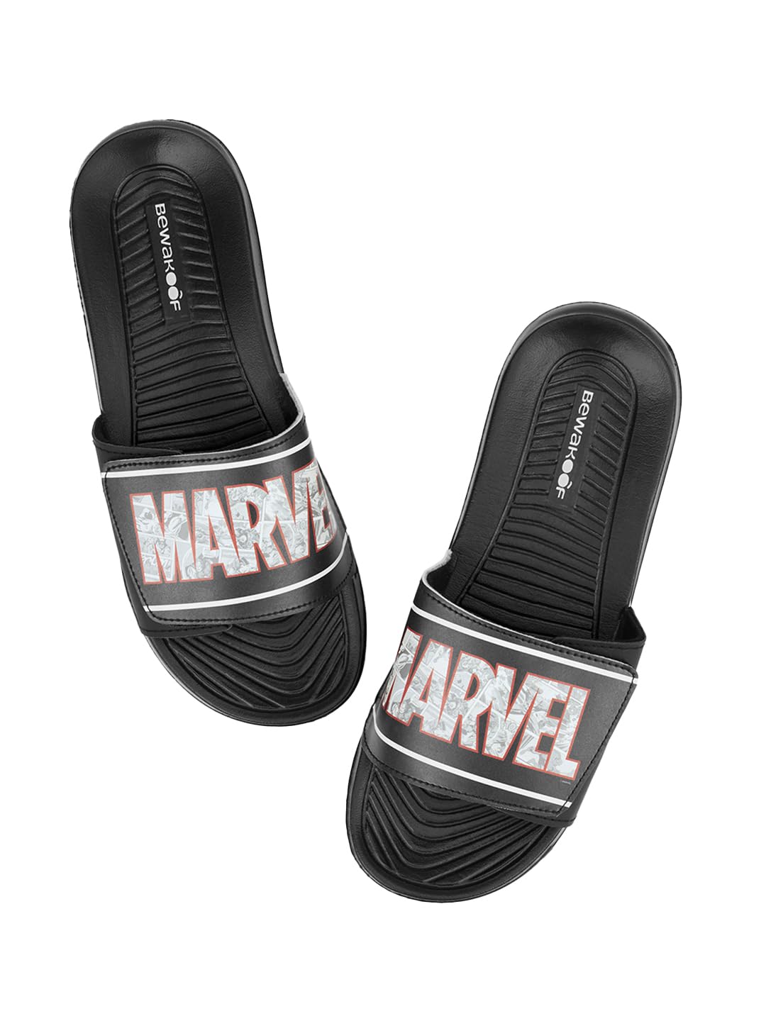 Bewakoof Official Marvel Merchandise MenS Black Marvel Printed Velcro Sliders_684558_Black_Uk9