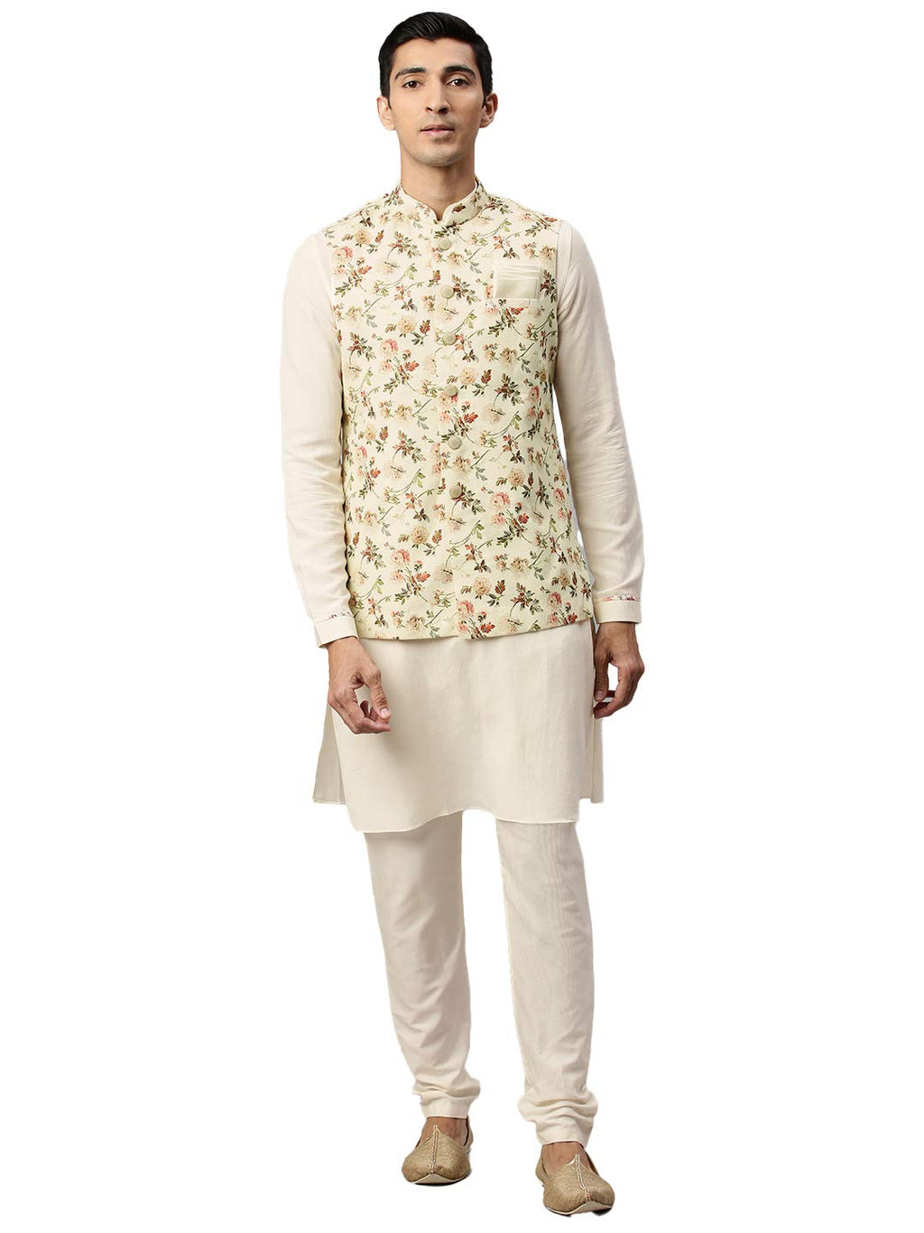 Manyavar MenS Cotton Blend Regular Kurta Set (Shjst102_Cream_S)