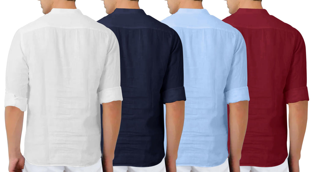 Zombom MenS Cotton Polyester Blend Solid Full Sleeve Regular Fit Kurta Shirt, Multicolor, Xxl, Combo Set Of 4