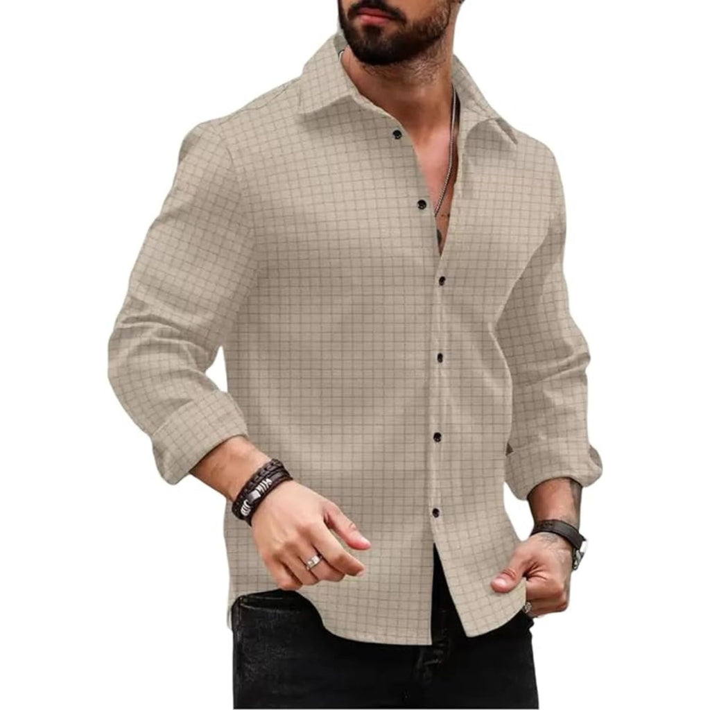 Deelmo MenS Regular Fit Button Down Dress Shirts Textured Long Sleeve Casual Hawaiian Shirt