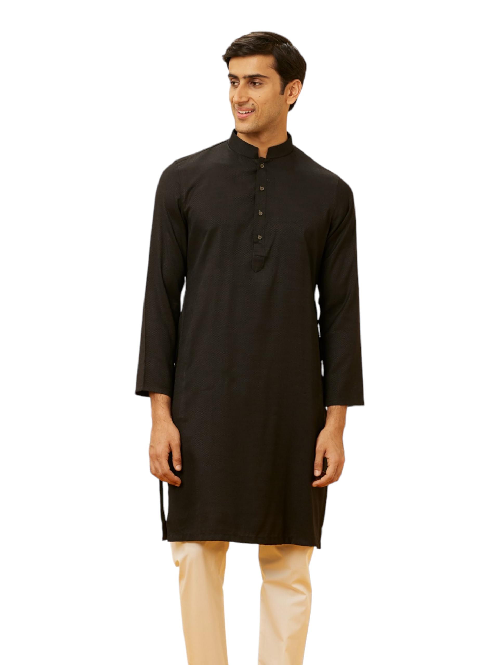 Manyavar Mens Viscose Blend Solid Kurta Pyjama Set (Black,XL)