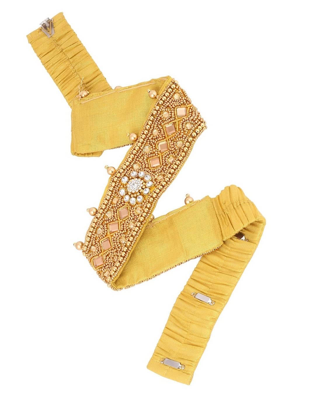 Vama Fashions Maggam Aari Work Cloth Vaddanam Kamarband Waist Hip Belt For Girls (Stretchable Size 2228 Inches Only, Gold Cloth 22-28
