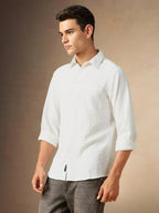 Dennis Lingo Men Textured Cotton Poly Regular Fit Full Sleeves Shirts White
