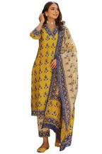 ANNI DESIGNER Womens Cotton Blend Straight Printed Kurta with Pant & Dupatta (Uchiha Mustard_M_Mustard_Medium)