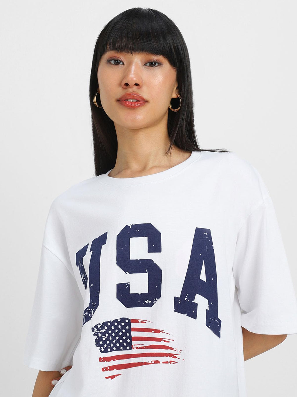 Juneberry WomenS Casual Pure Cotton White Printed Round Neck, Longline Drop Shoulder Loose Oversized T-Shirt |Oversized Tshirt