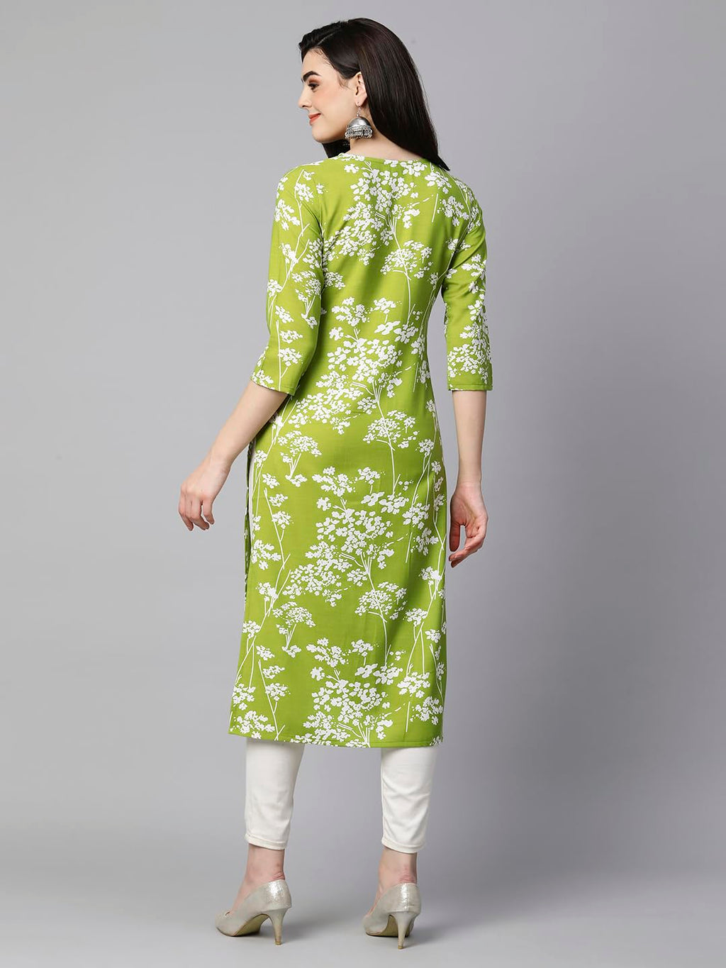 ANNI DESIGNER Womens Cotton Blend Chikankari Embroidered Straight Kurta (Zainab-Green-VGT_L_Green_Large)