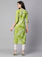 ANNI DESIGNER Womens Cotton Blend Chikankari Embroidered Straight Kurta (Zainab-Green-VGT_L_Green_Large)