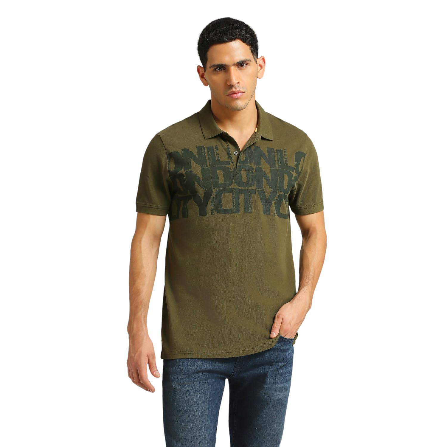 Pepe Jeans MenS Letter Print Regular Fit T-Shirt (Pm542183_Military Green