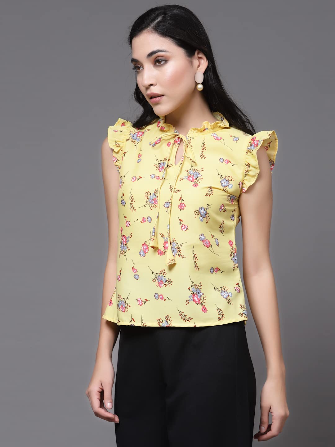 OOMPH! Sleeveless Tops for Women, Yellow - mt476