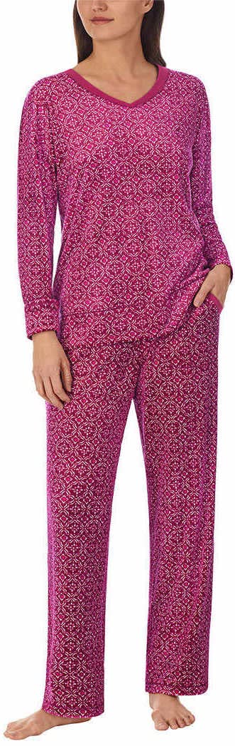 Nautica Womens Pajamas - Cozy Silky Fleece - 2 Piece Long Sleeve Winter Sleepwear Set for Women, Stamp Geo, Small Purple