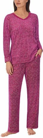 Nautica Womens Pajamas - Cozy Silky Fleece - 2 Piece Long Sleeve Winter Sleepwear Set for Women, Stamp Geo, Small Purple