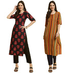 Pinkmint Kurta & Pant Set ll Printed Kurti ll Combo Kurta Set ll (Pack of 2) Red-Black