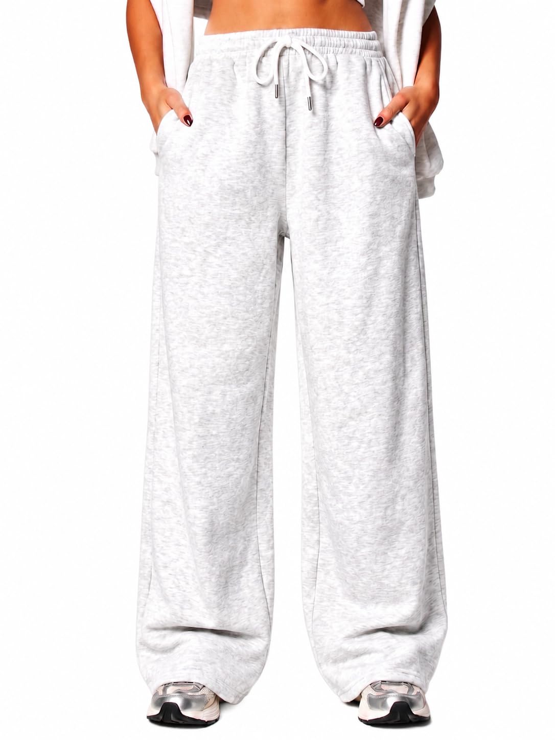 Dockstreet Womens Open Bottom Wide Legged || Melangewhite|| .140225O||Melangewhite||Wmnopenbottom40 40