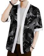 Noble Monk Men Cotton Blend Casual Printed Open Shrug Black White