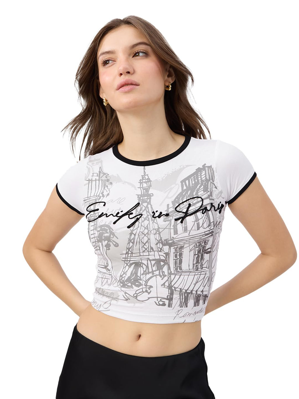 The Souled Store Official Emily in Paris: Parisian Chic Short Sleeve Round Neck Slim Fit Cropped Tops for Women and Girls - Tren