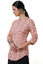 Soch Womens Peach Spandex Abstract Print Tunic with Curved Hem