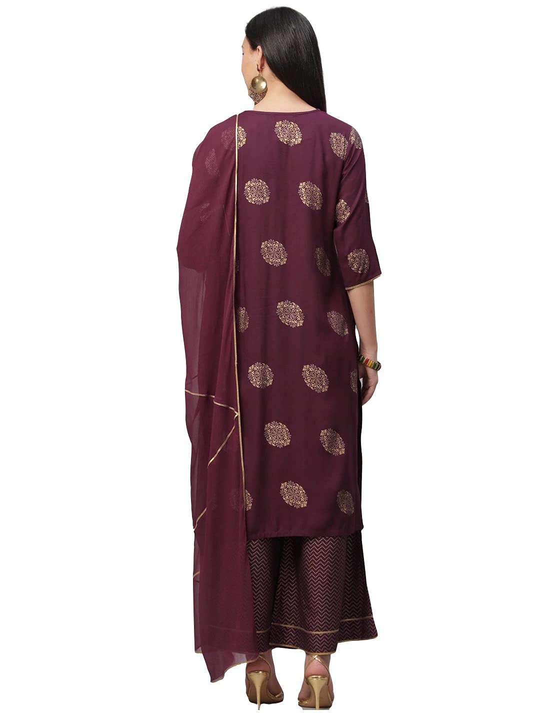 ANNI DESIGNER Womens Rayon Straight Kurta with Palazzos & Dupatta (Ayesha_XL_Wine_X-Large)