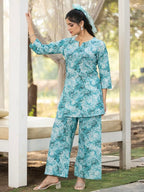 Tee Projekt Cotton Ethnic Wear Co Ord Set For Women | Festive Co Ord Set For Women Sky Blue