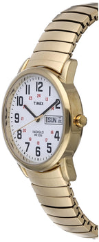 Timex Men's Easy Reader 35mm Day-Date Watch - Gold-Tone Case White Dial with Gold-Tone Expansion Band
