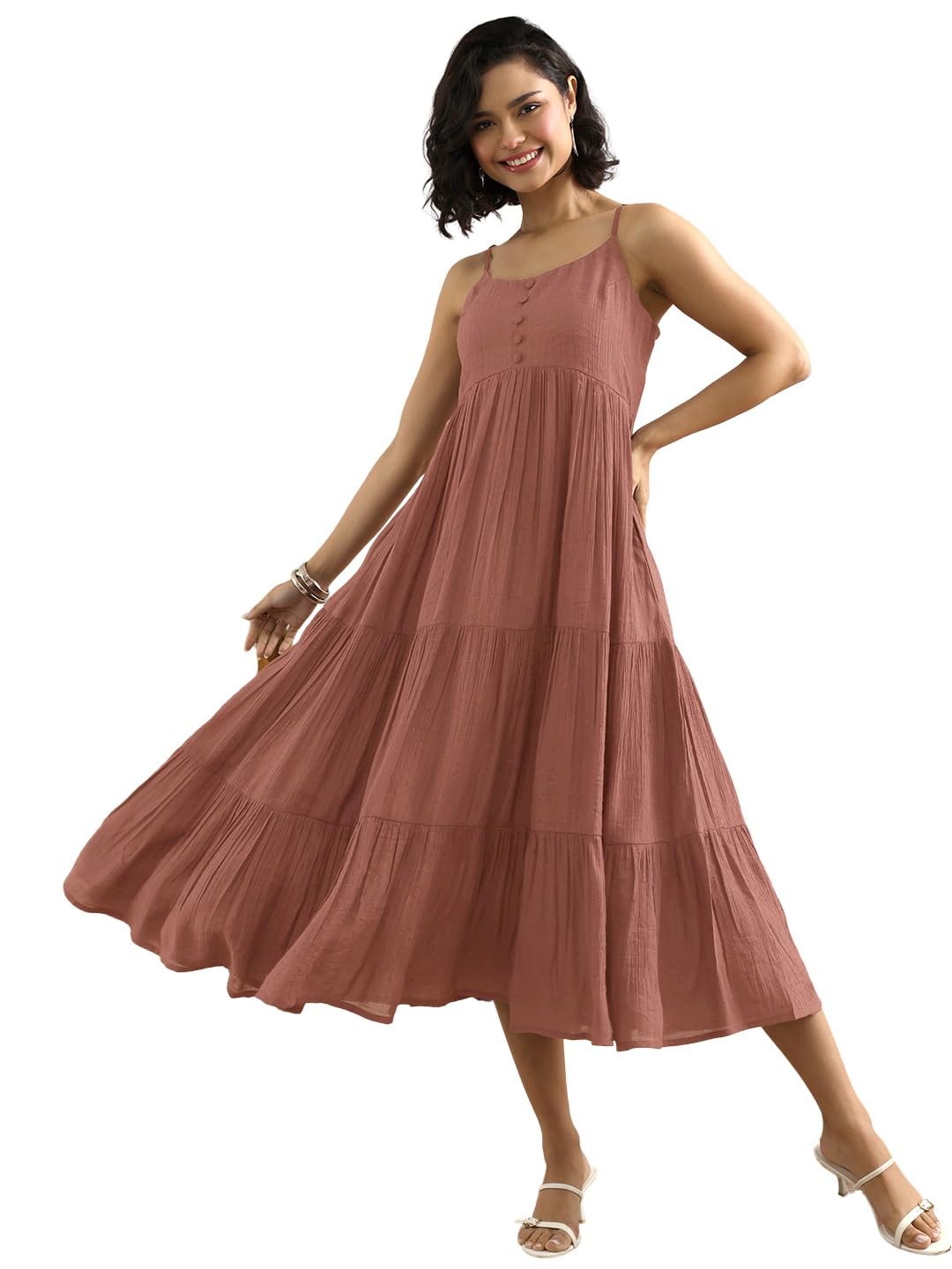 Libas Womens Solid Silk Blend Fit and Flare Dress for Women Mauve