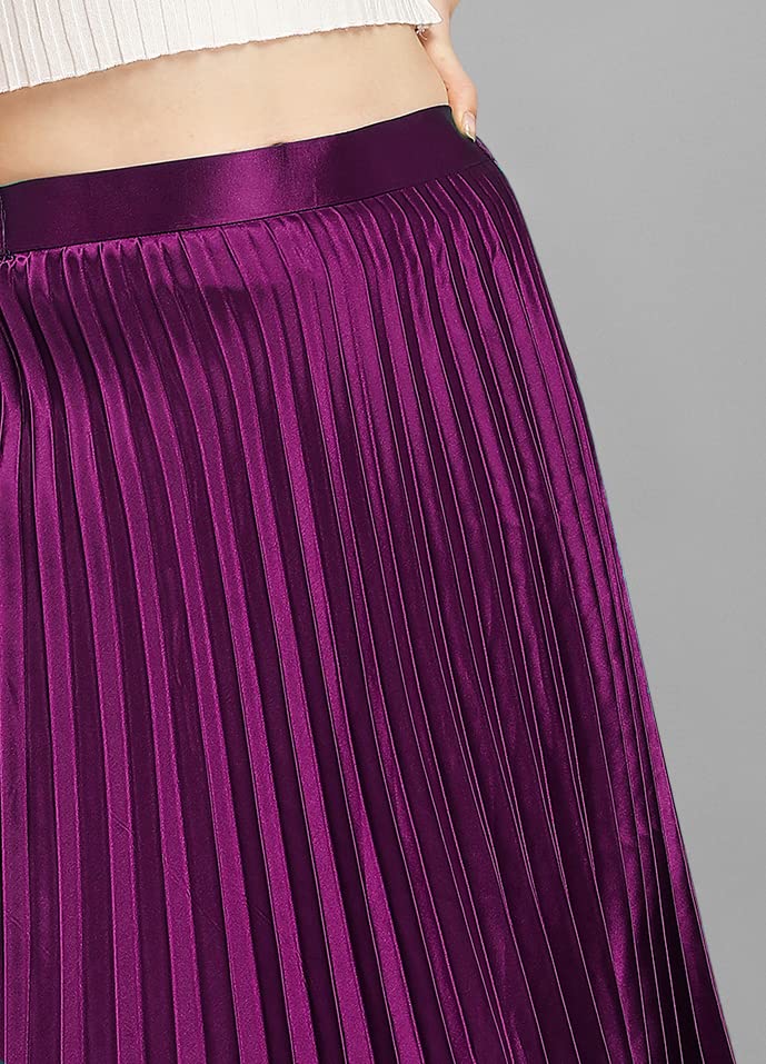 Kzully | Elegant Ensemble Satin Midi Skirts For Women & Girls Purple