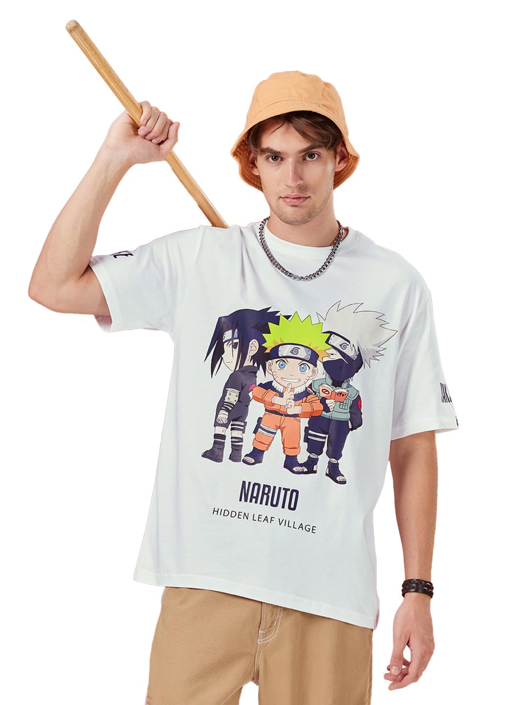 Bewakoof Official Naruto Merchandise Kakashi Mens Graphic Printed Oversized Fit Half Sleeve Round Neck Cotton Jersey T-Shirt_63