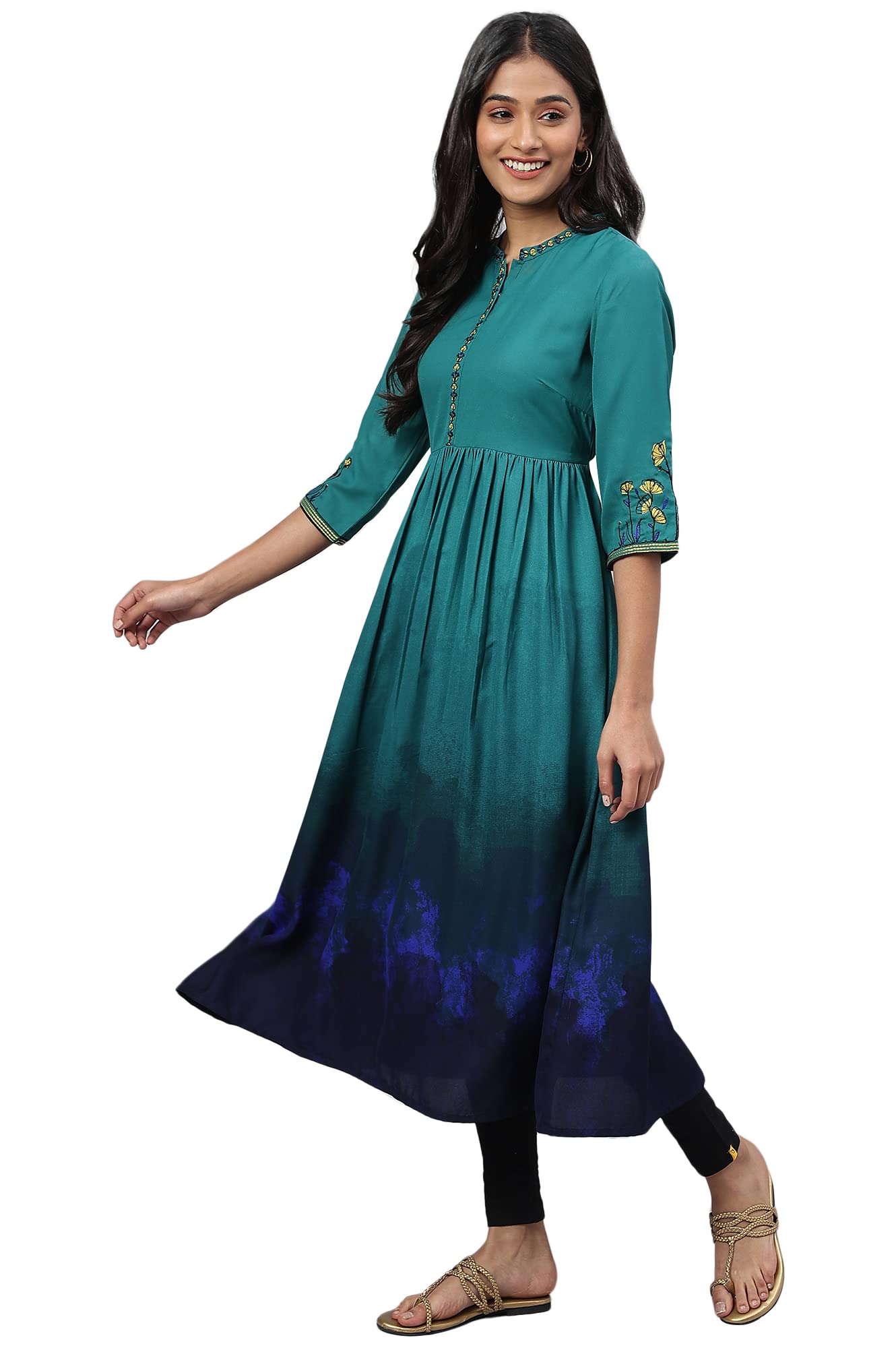 Aurelia Women'S Tide Pool Solid A-Line Kurta