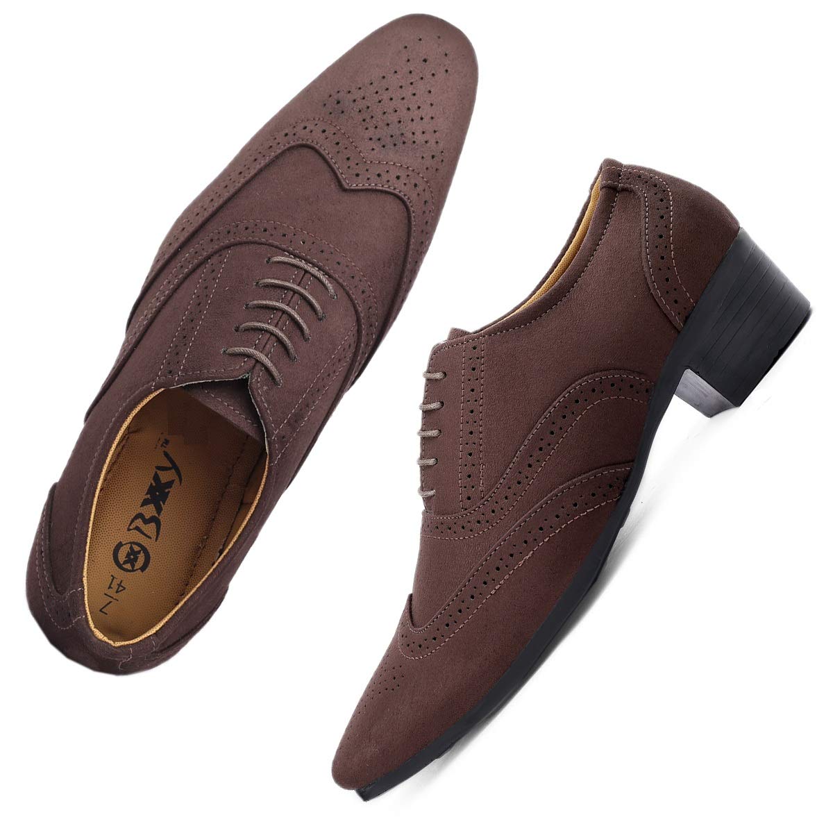 YUVRATO BAXI Mens 2 Height Increasing Suede Material Casual Brown Formal Brogue Laceup, Derby Shoes with Pu Sole. 10 UK 10