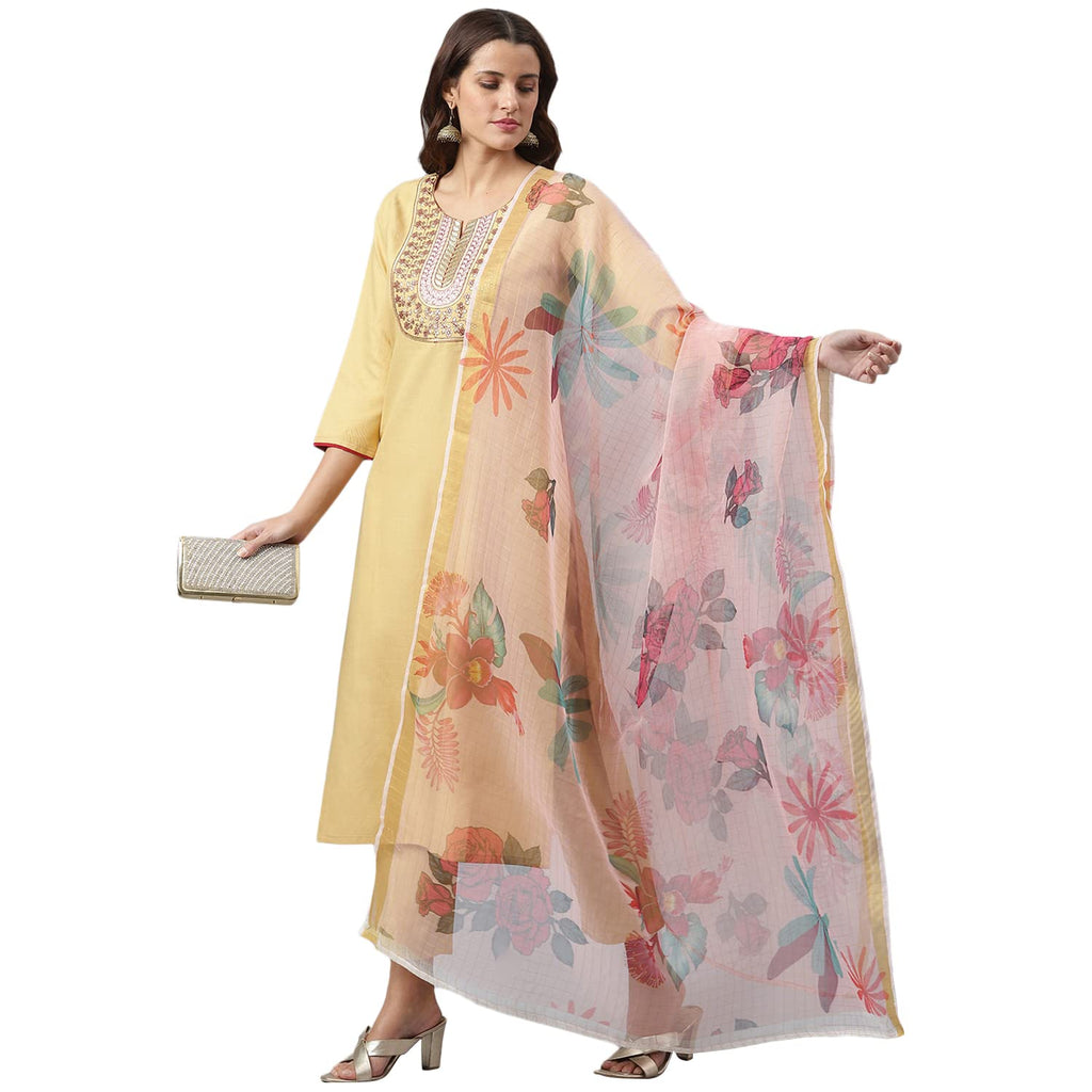 ANNI DESIGNER Women's Cotton Blend Straight Solid Kurta with Pant & Dupatta (Baruni Beige_XXL_Beige_XX-Large)