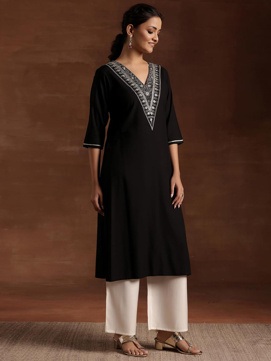 Libas WomenS Viscose Rayon Yoke Design A-Line Kurta (29190Or Black
