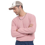 Bewakoof Mens Self-Design Pink Round Neck Full Sleeve Sweater