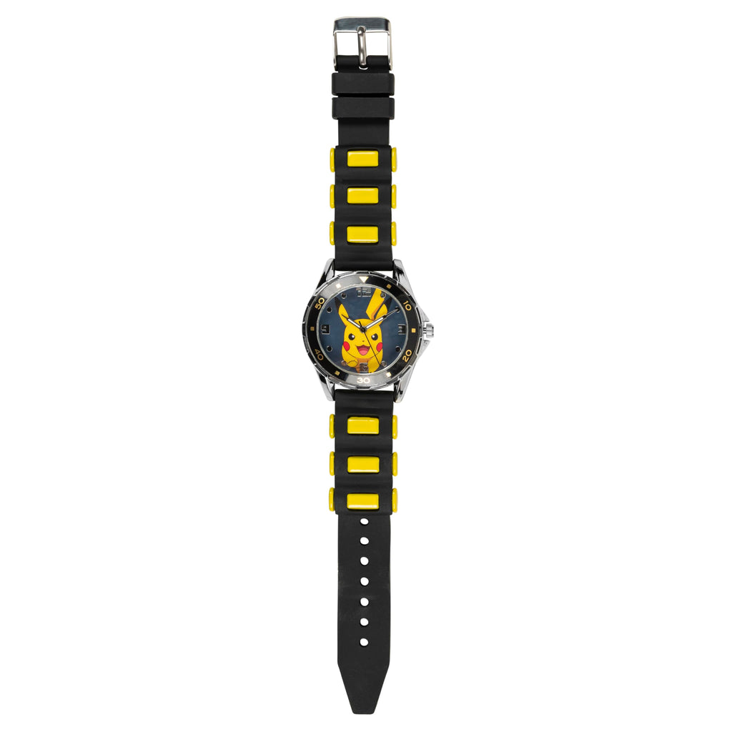 Accutime Kids Pokemon Pikachu Analog Quartz Wrist Watch with Black & Yellow Strap, Cool Inexpensive Gift & Party Favor for Boys,