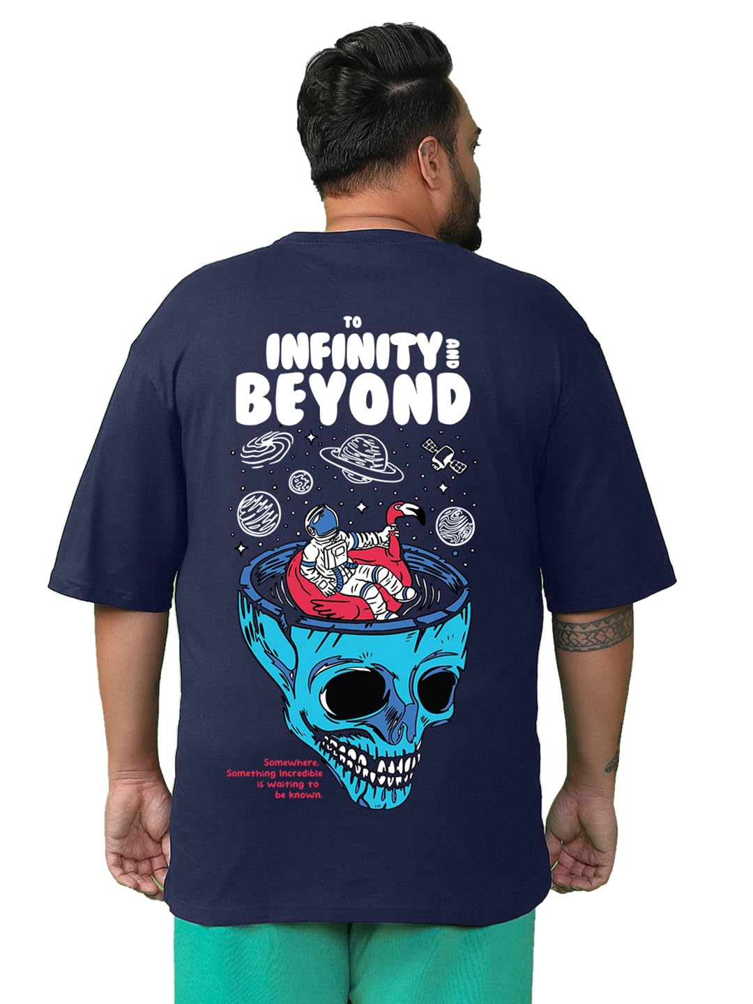 Bewakoof MenS Graphic Print Oversized Fit Half Sleeve Round Neck Cotton Plus Size T-Shirt_634100_Blue_4Xl