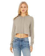 Ladies cropped Long Sleeve Hoodie T-Shirt - SOLID BLK TRBLND - S(D0102H7WEUX)