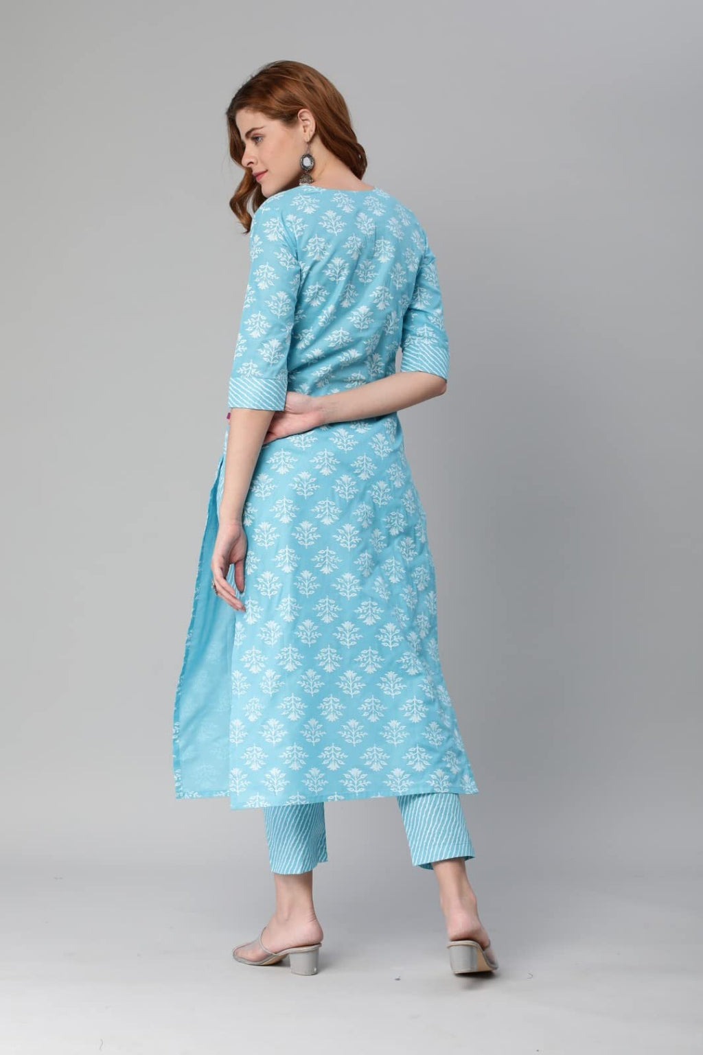 ANNI DESIGNER Womens Cotton Blend Printed Straight Kurta with Pant (Sarva-Stone Blue_L_Dark Blue_Large)