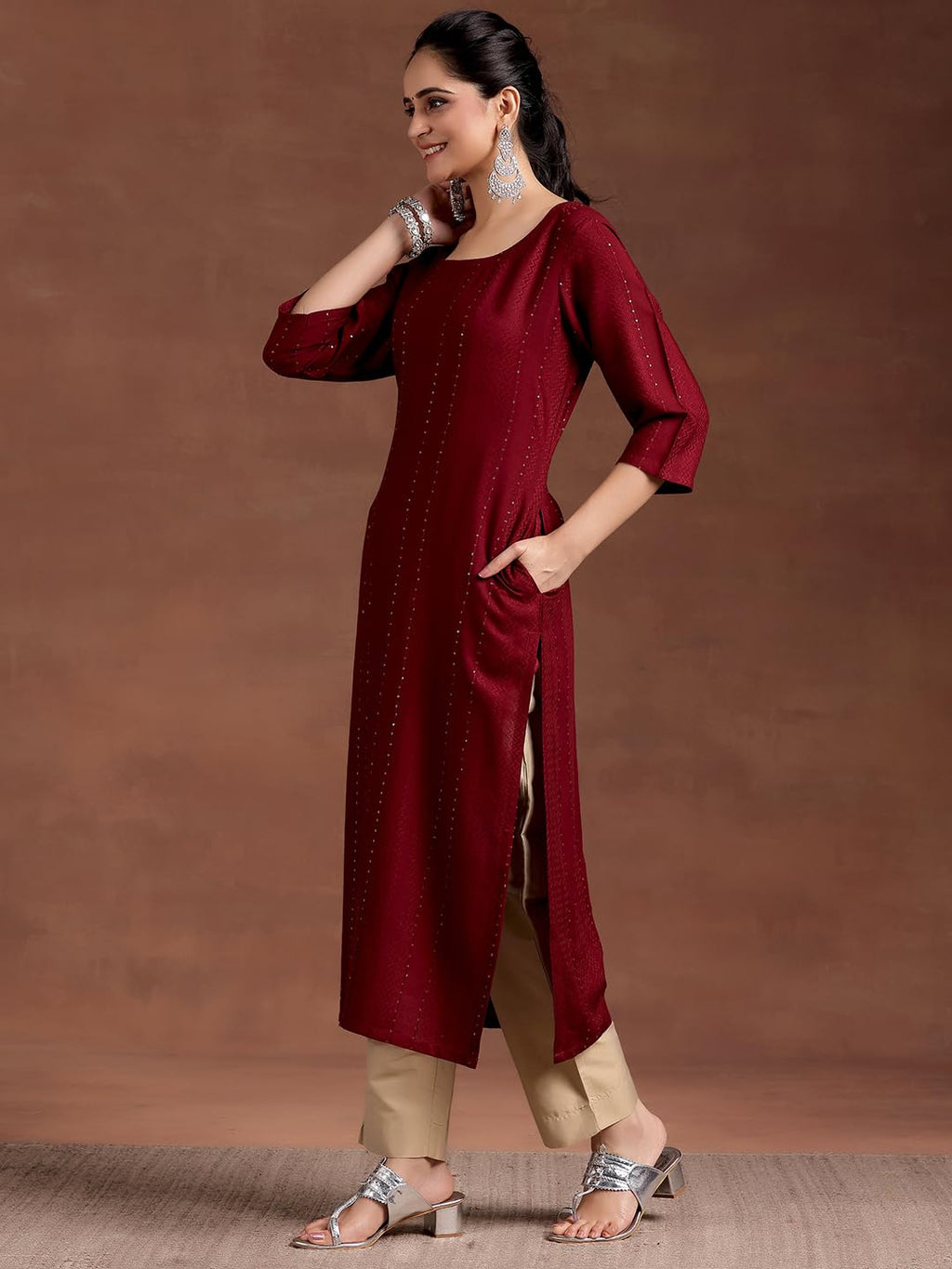 Libas WomenS Viscose Rayon Embellished Straight Kurta (29238O0R Red