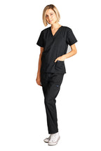 Dagacci Medical Uniform Woman and Man Scrub Set Unisex Medical Scrub Top and Pant, Black, XXL