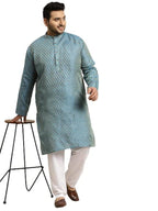Sojanya Plus (Since 1958) MenS Jacquard Silk Peacock Blue Self Design Only Long Kurta -Size: 54