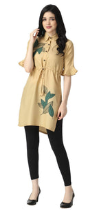 Om Sai Latest Creation Designer Slub Rayon Fully Stitched Straight Kurti For Women & Girls On Jeans Palazzo Or Skirt (Plus Size 