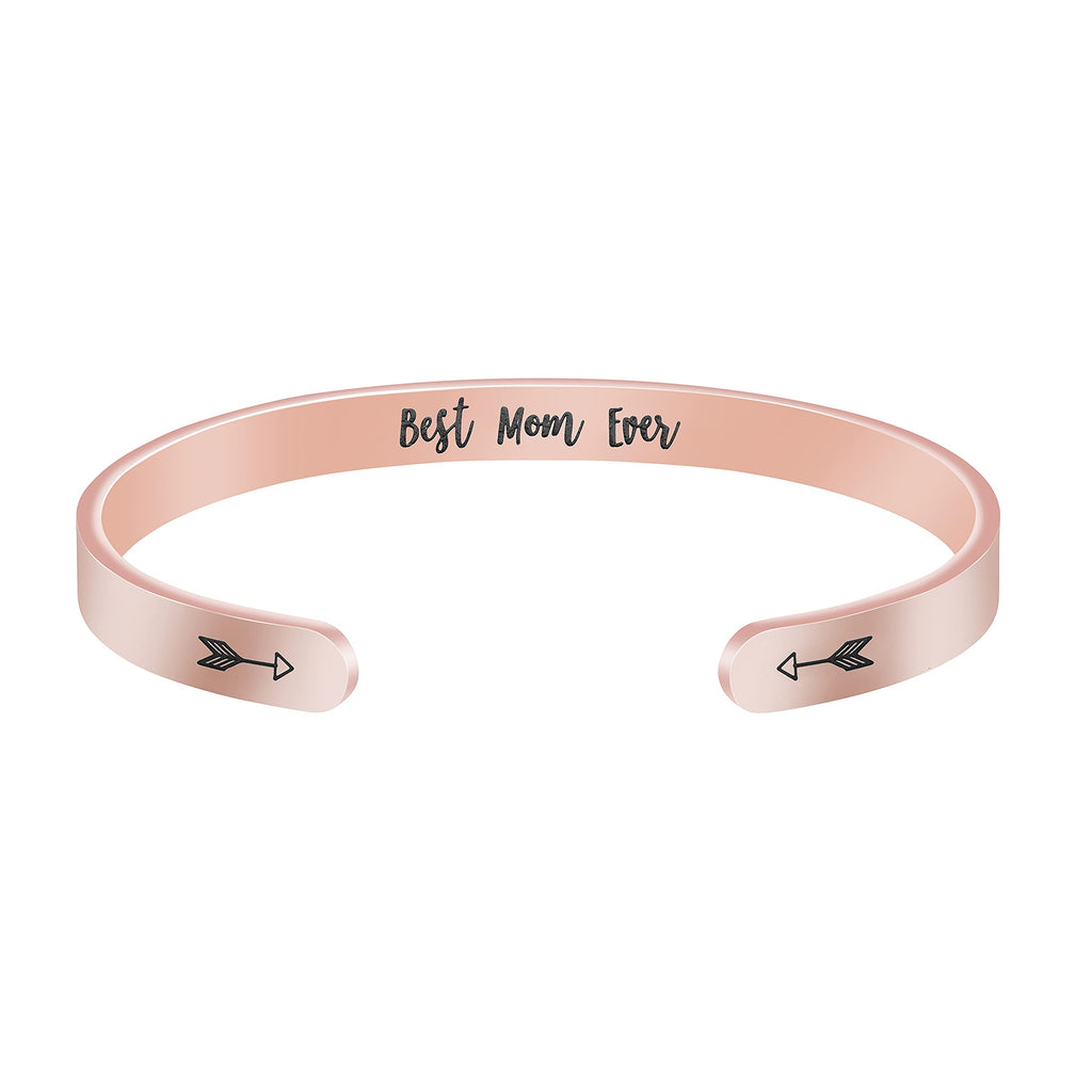JoycuFF Birthday Gifts for Mom Mother Inspirational Mother's Day Cuff Bracelet Best Mom Ever Mommy Christmas Rose Gold Jewelry M