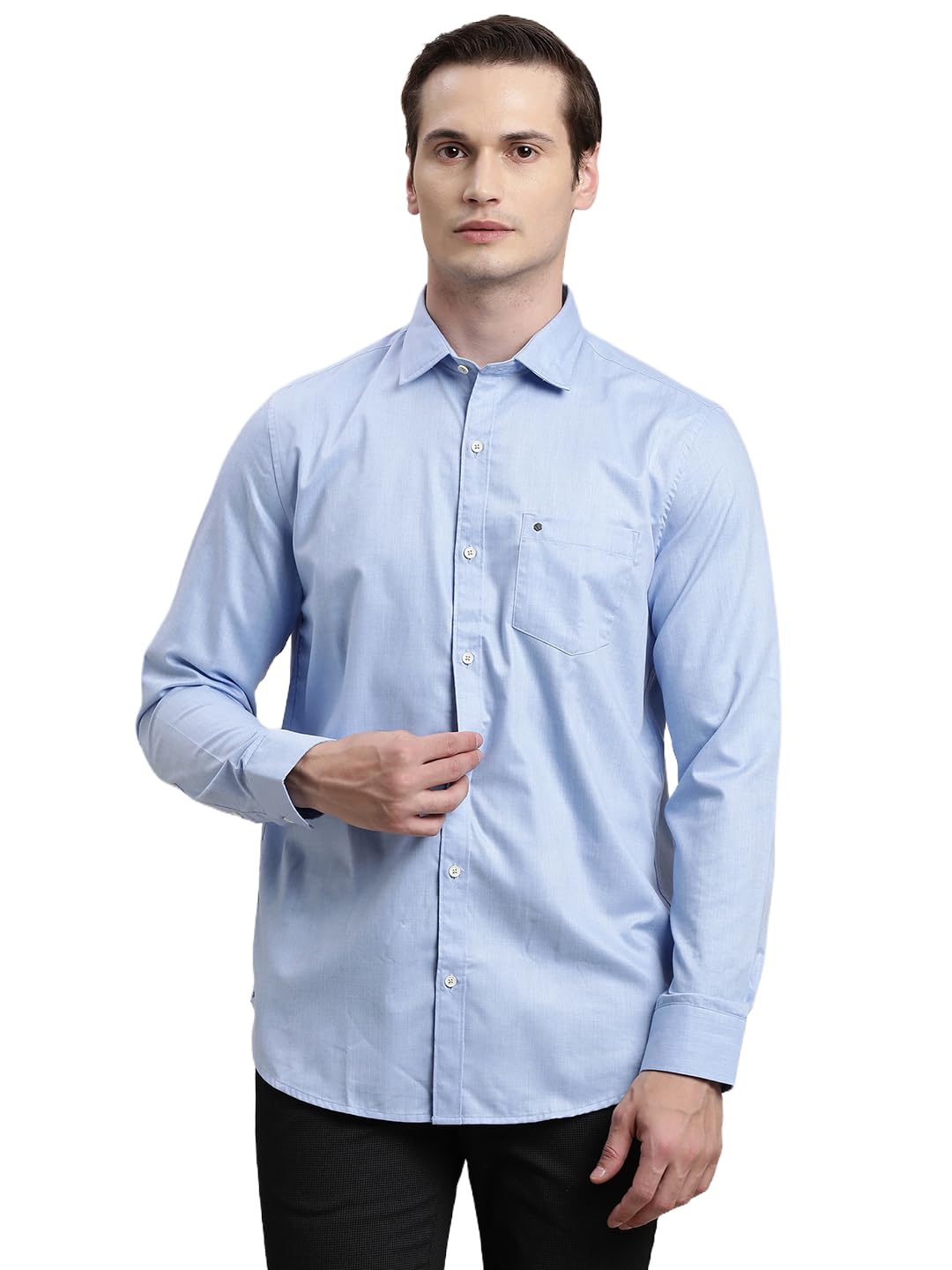 Turtle Men Light Blue Slim Fit Solid Polycotton Casual Shirt