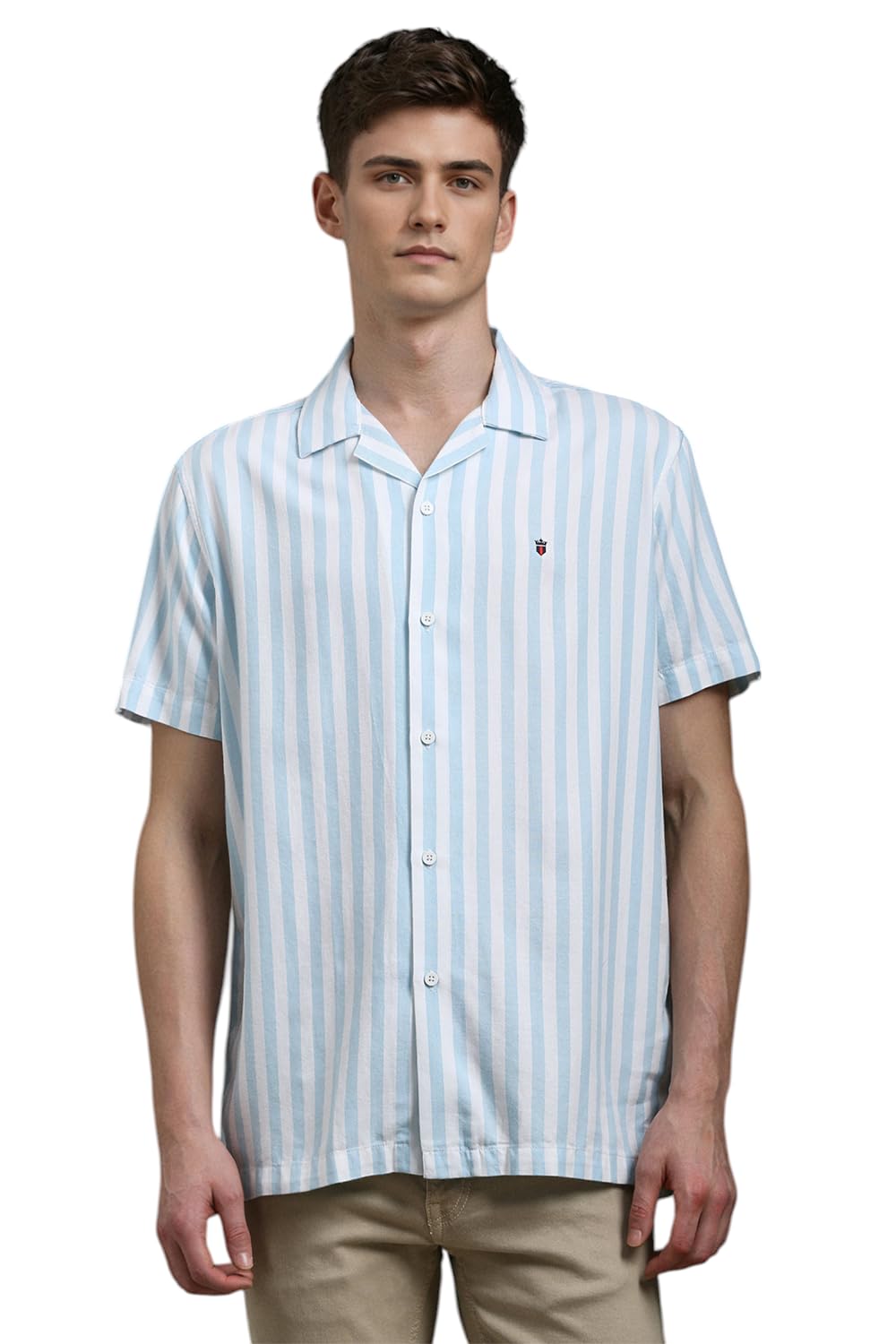 Louis Philippe Men Cotton Blend Striped Slim Fit Shirt (Lrshcslf404461_Medium Blue