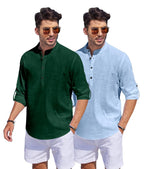 Hemrin Combo Of Men Solid Cotton Blend Straight Kurta Shirt Pack Of 2