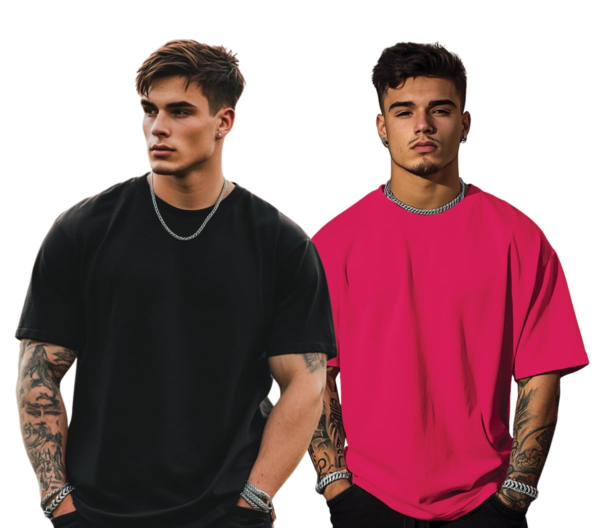 Veirdo Men's Vivamaginta Oversized Baggy Fit Drop Shoulder Short Sleeve Round Neck Solid Cotton T-Shirt