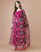 Fashion Basket Women Floral Print V Neck Anarkali Kurta With Pant And Dupatta