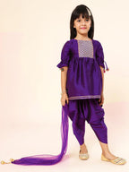A.T.U.N. (ALL THINGS UBER NICE) Girls Pleated Gotta Patti Kurti with Dhoti Pants & Dupatta Set | Ethnic Wear Clothing Set