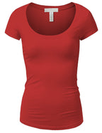 Emmalise Women's Short Sleeve Tshirt Scoop Neck Tee Shirt (1XL, Red)