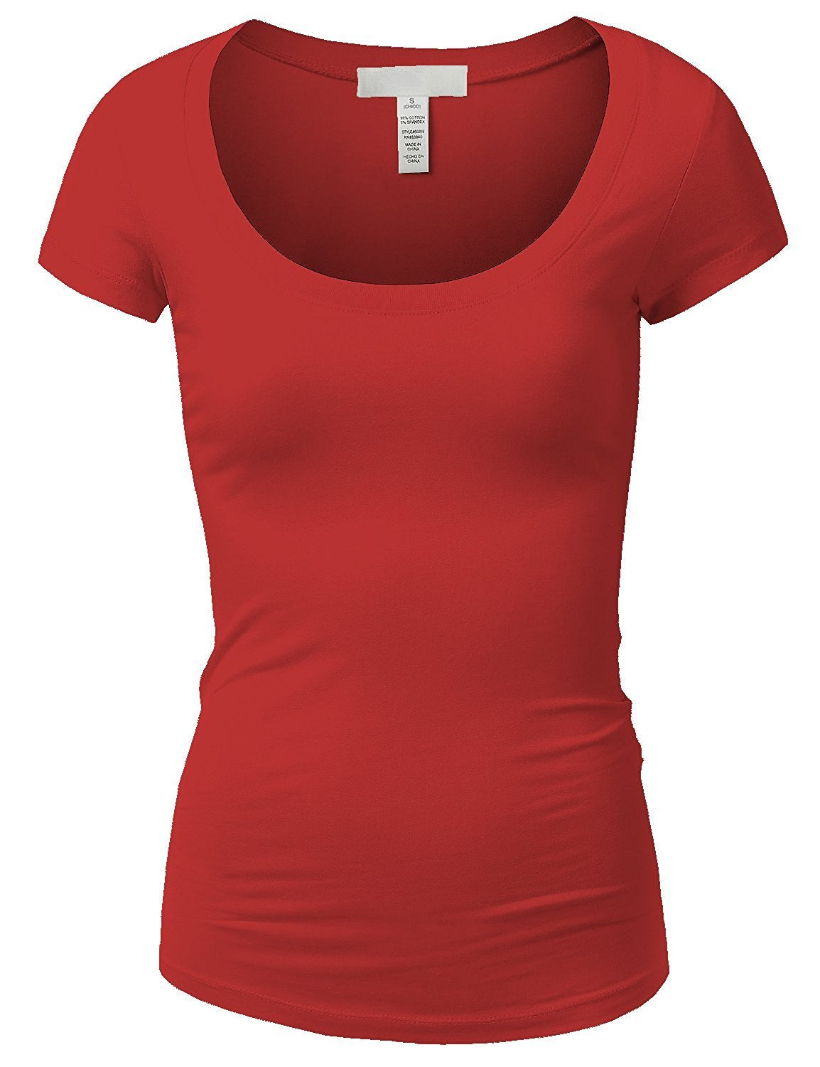 Emmalise Women's Short Sleeve Tshirt Scoop Neck Tee Shirt (1XL, Red)